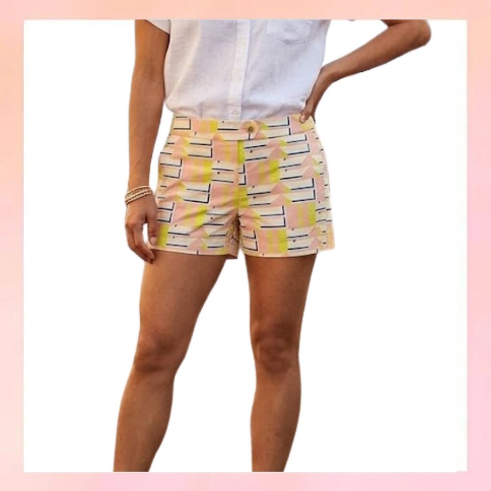 J.CREW Stretch Chino Shorts Geometric Print Pink Yellow Blue Size 6
